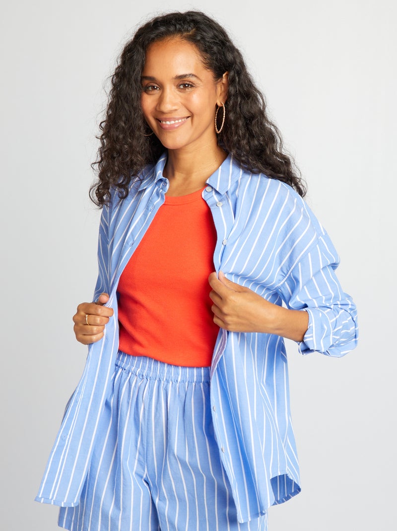 Camisa às riscas em popelina AZUL - Kiabi