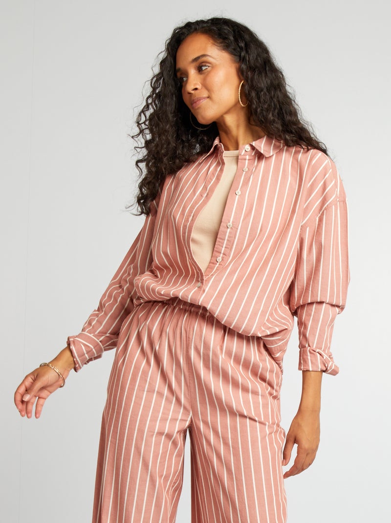 Camisa às riscas em popelina ROSA - Kiabi