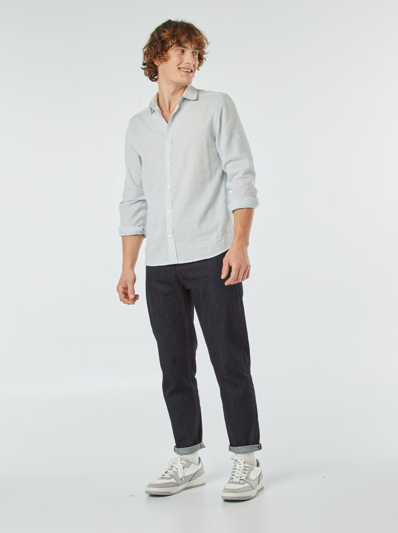 Camisa às riscas em seersucker AZUL - Kiabi