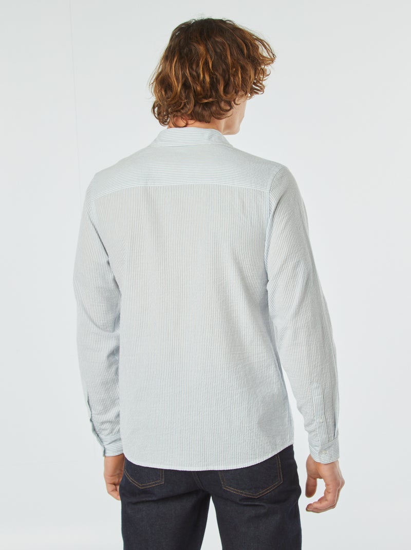 Camisa às riscas em seersucker AZUL - Kiabi