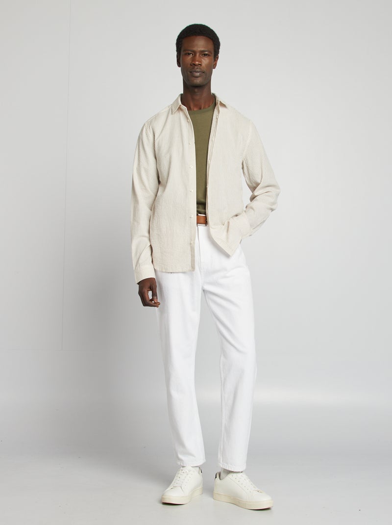 Camisa às riscas em seersucker BEGE - Kiabi