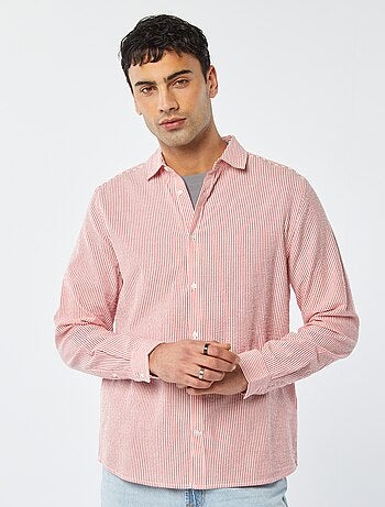 Camisa às riscas em seersucker