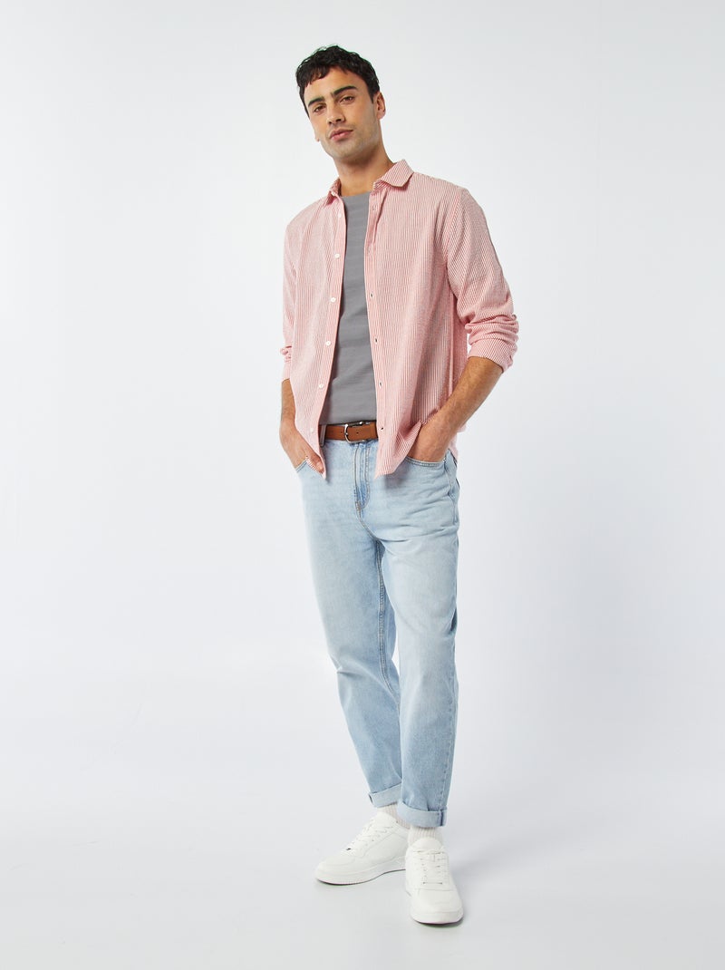 Camisa às riscas em seersucker VERMELHO - Kiabi