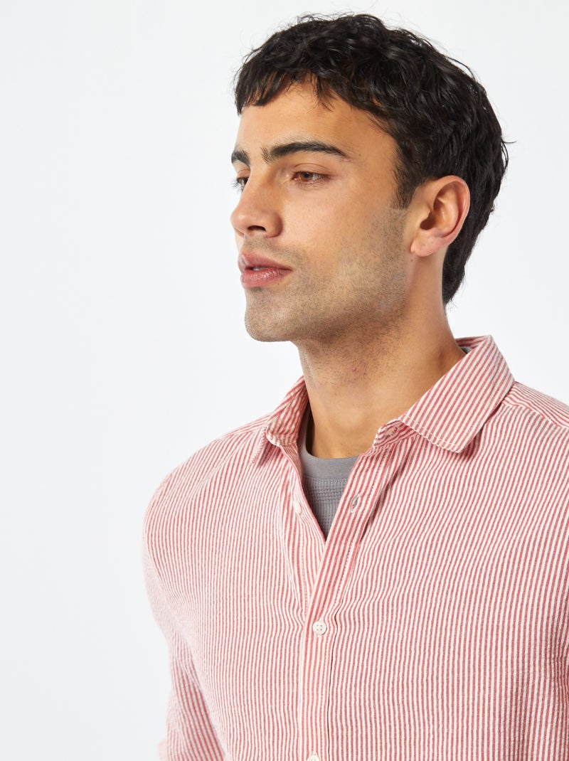 Camisa às riscas em seersucker VERMELHO - Kiabi