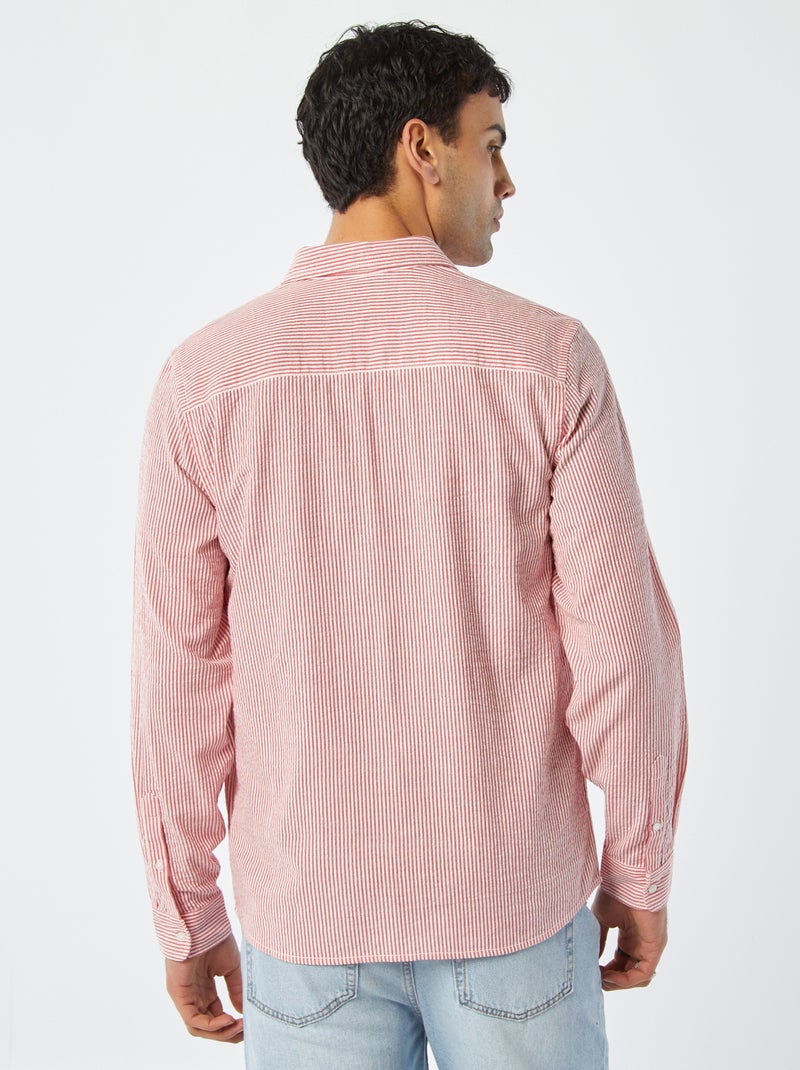 Camisa às riscas em seersucker VERMELHO - Kiabi