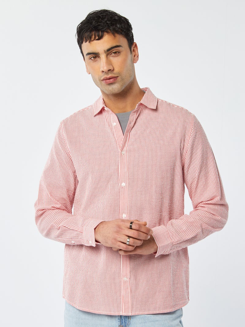 Camisa às riscas em seersucker VERMELHO - Kiabi
