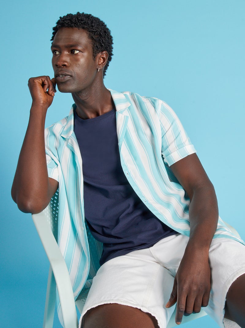 Camisa às riscas fluida e leve AZUL - Kiabi
