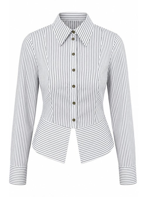 Camisa às riscas justa com detalhe peplum hiccup - Kiabi Camisa às riscas justa com detalhe peplum hiccup - Kiabi