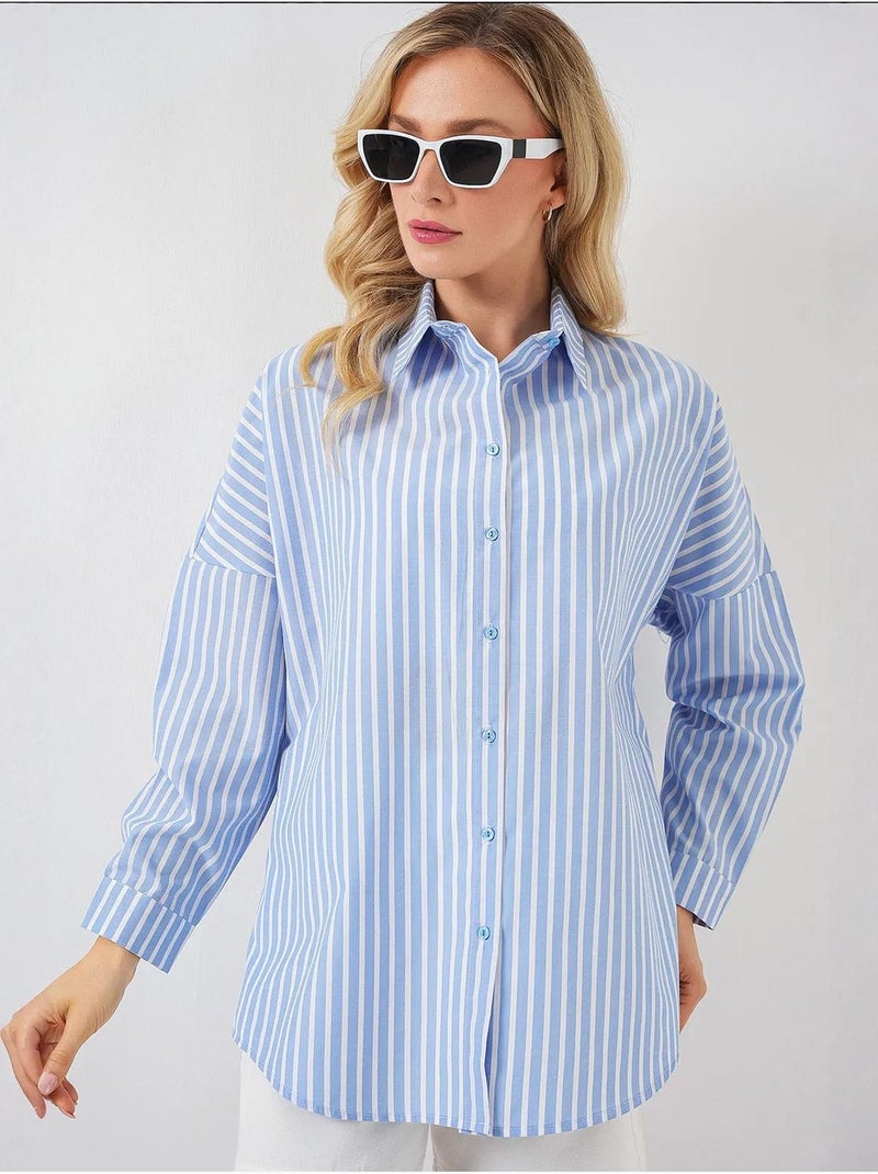 Camisa às riscas oversize bdart Azul-céu - Kiabi