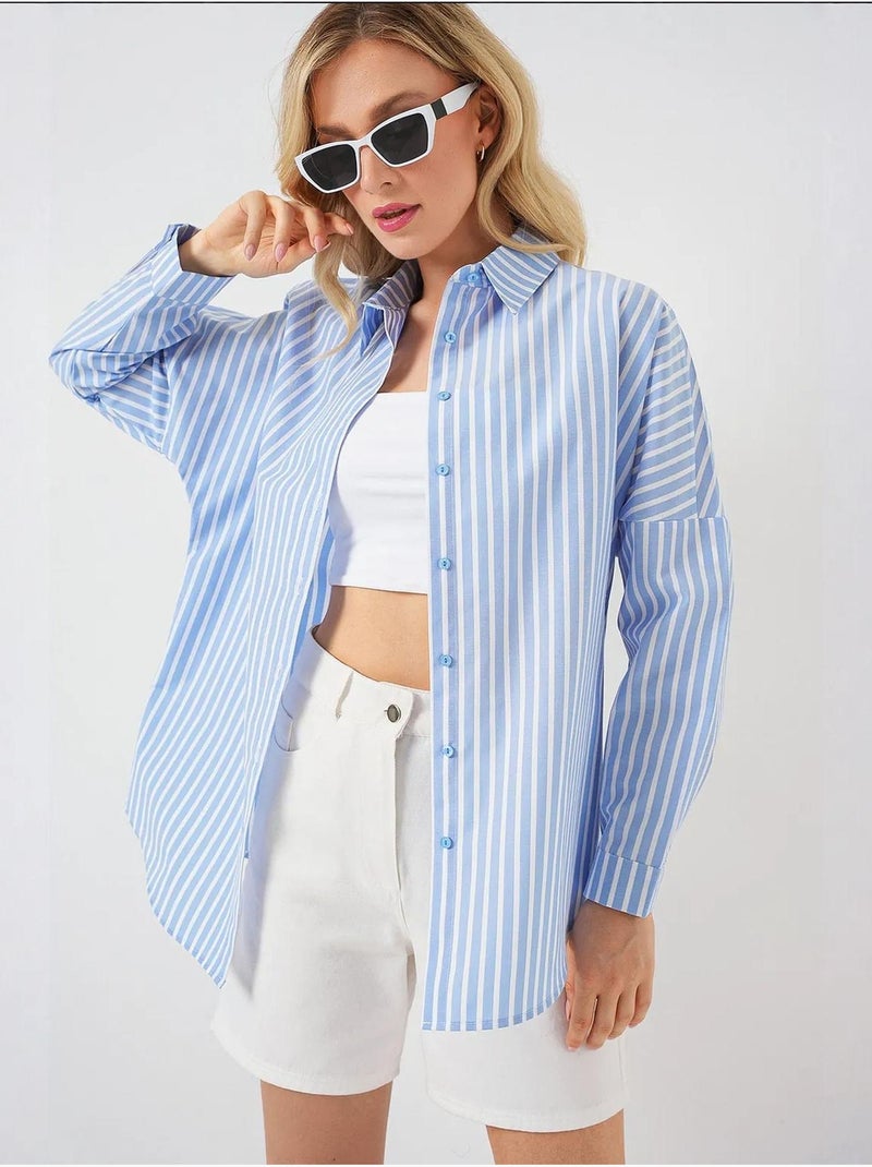 Camisa às riscas oversize bdart Azul-céu - Kiabi