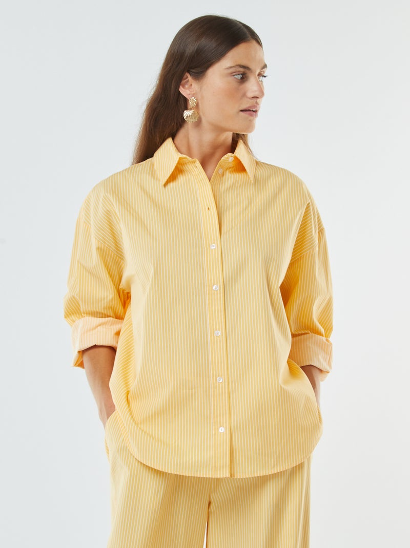 Camisa às riscas oversize em popelina Amarelo - Kiabi