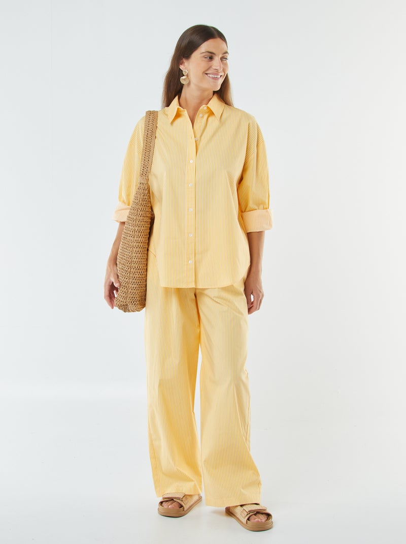 Camisa às riscas oversize em popelina Amarelo - Kiabi