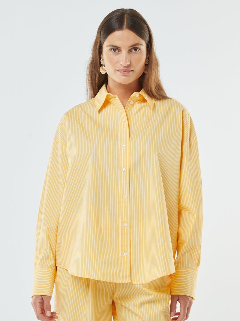 Camisa às riscas oversize em popelina Amarelo - Kiabi