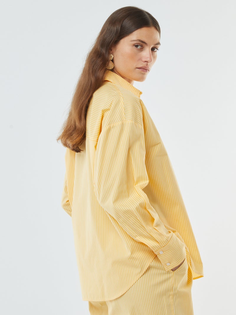 Camisa às riscas oversize em popelina Amarelo - Kiabi