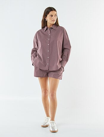 Camisa às riscas oversize em popelina