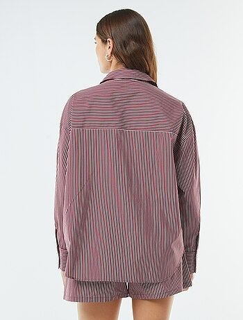 Camisa às riscas oversize em popelina