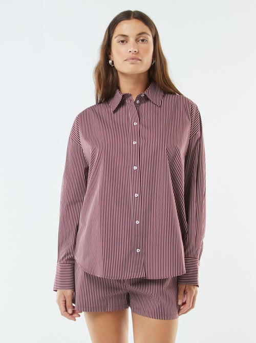 Camisa às riscas oversize em popelina - Kiabi