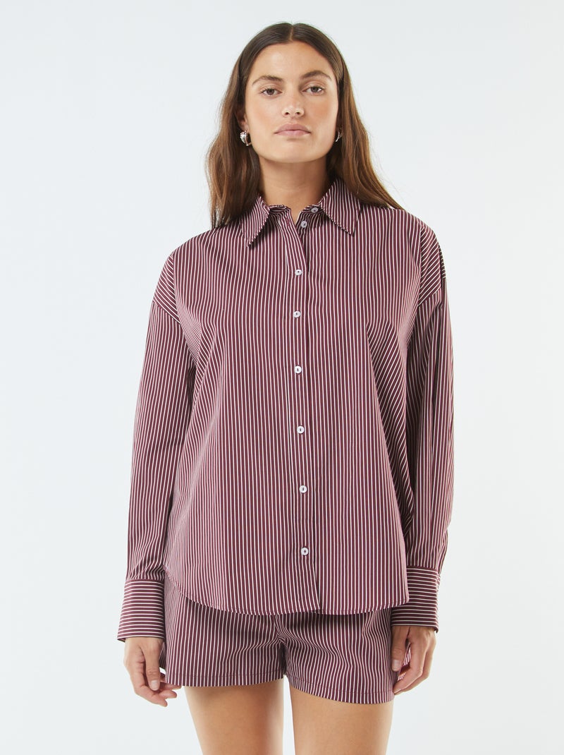 Camisa às riscas oversize em popelina Vermelho - Kiabi