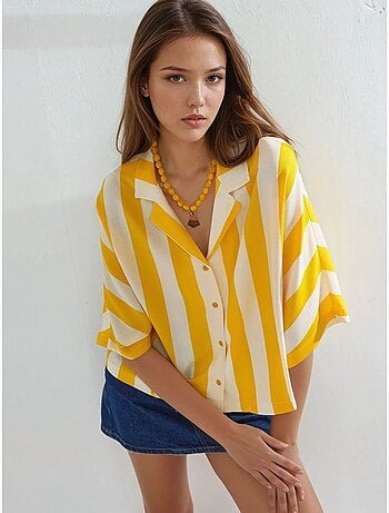 Camisa às riscas relaxed fit com abotoamento busem