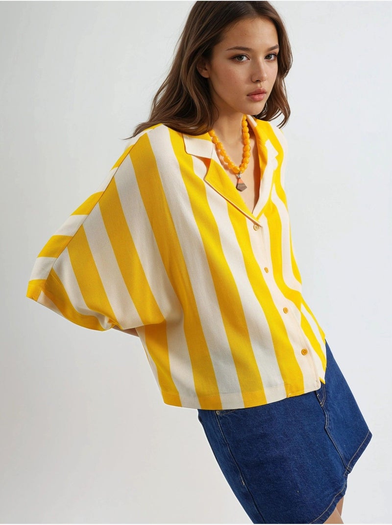 Camisa às riscas relaxed fit com abotoamento busem Amarelo-limão - Kiabi