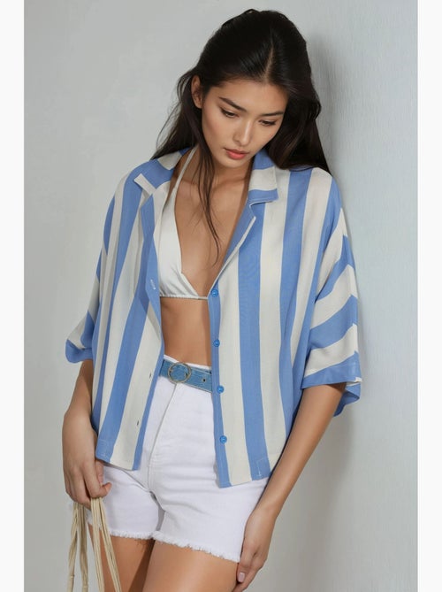 Camisa às riscas relaxed fit com abotoamento busem - Kiabi