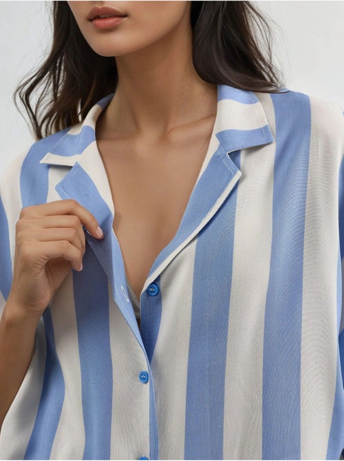 Camisa às riscas relaxed fit com abotoamento busem - Kiabi