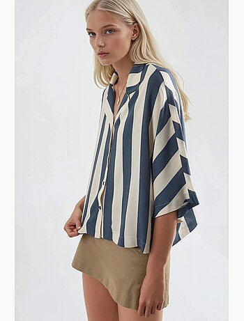 Camisa às riscas relaxed fit com abotoamento busem