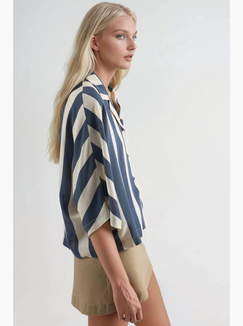 Camisa às riscas relaxed fit com abotoamento busem Azul-marinho - Kiabi