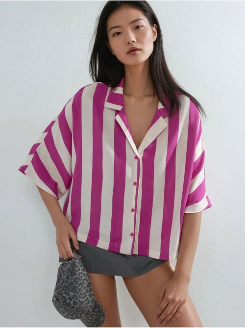 Camisa às riscas relaxed fit com abotoamento busem - Kiabi