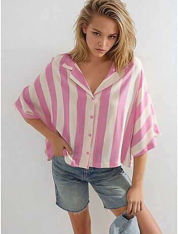 Camisa às riscas relaxed fit com abotoamento busem