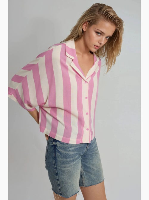 Camisa às riscas relaxed fit com abotoamento busem - Kiabi Camisa às riscas relaxed fit com abotoamento busem - Kiabi