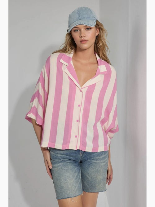 Camisa às riscas relaxed fit com abotoamento busem - Kiabi Camisa às riscas relaxed fit com abotoamento busem - Kiabi