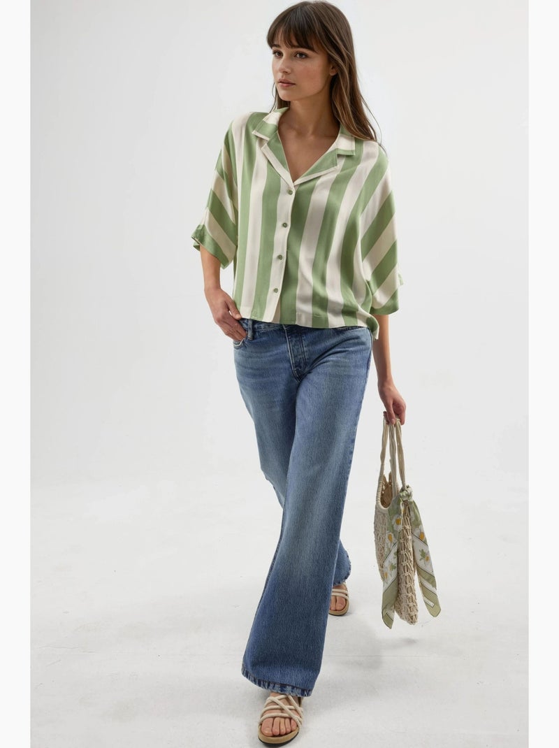 Camisa às riscas relaxed fit com abotoamento busem Verde - Kiabi
