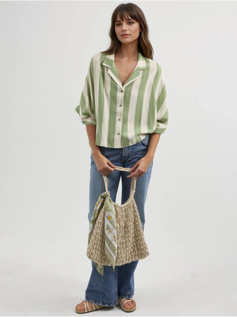 Camisa às riscas relaxed fit com abotoamento busem Verde - Kiabi
