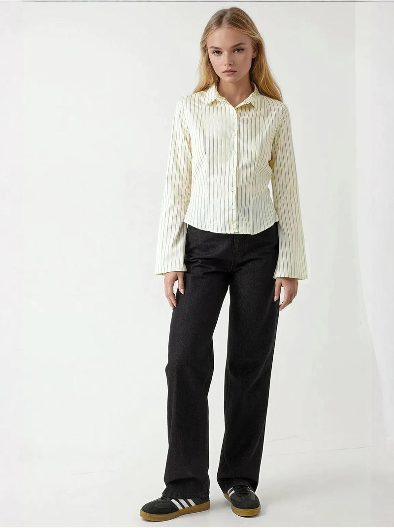 Camisa às riscas slim fit hiccup Amarelo-limão - Kiabi