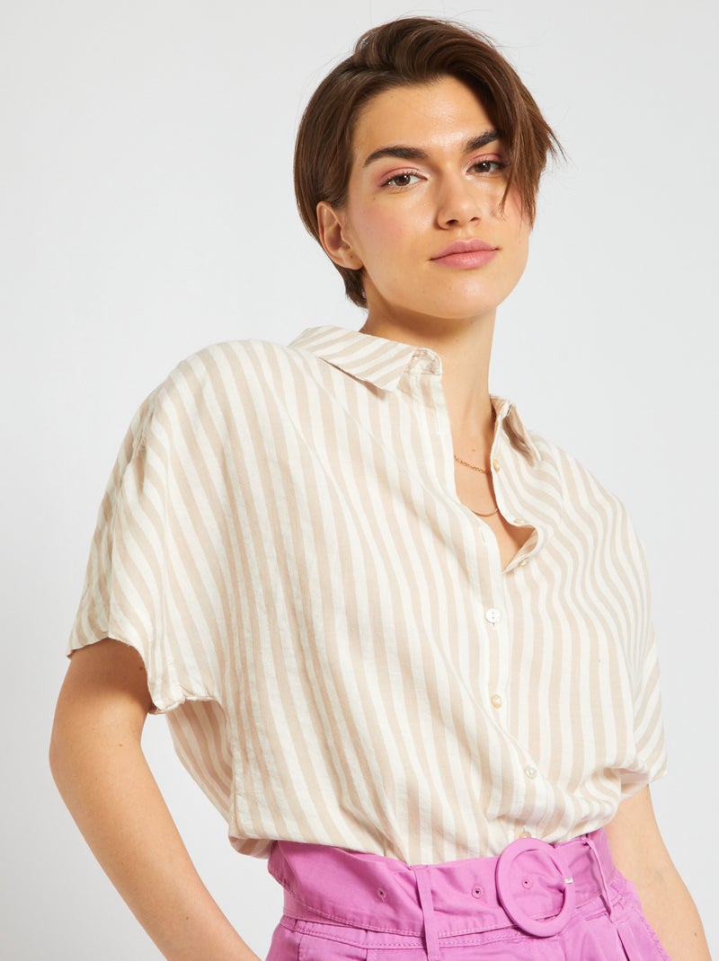 Camisa às riscas soltinha BEGE - Kiabi