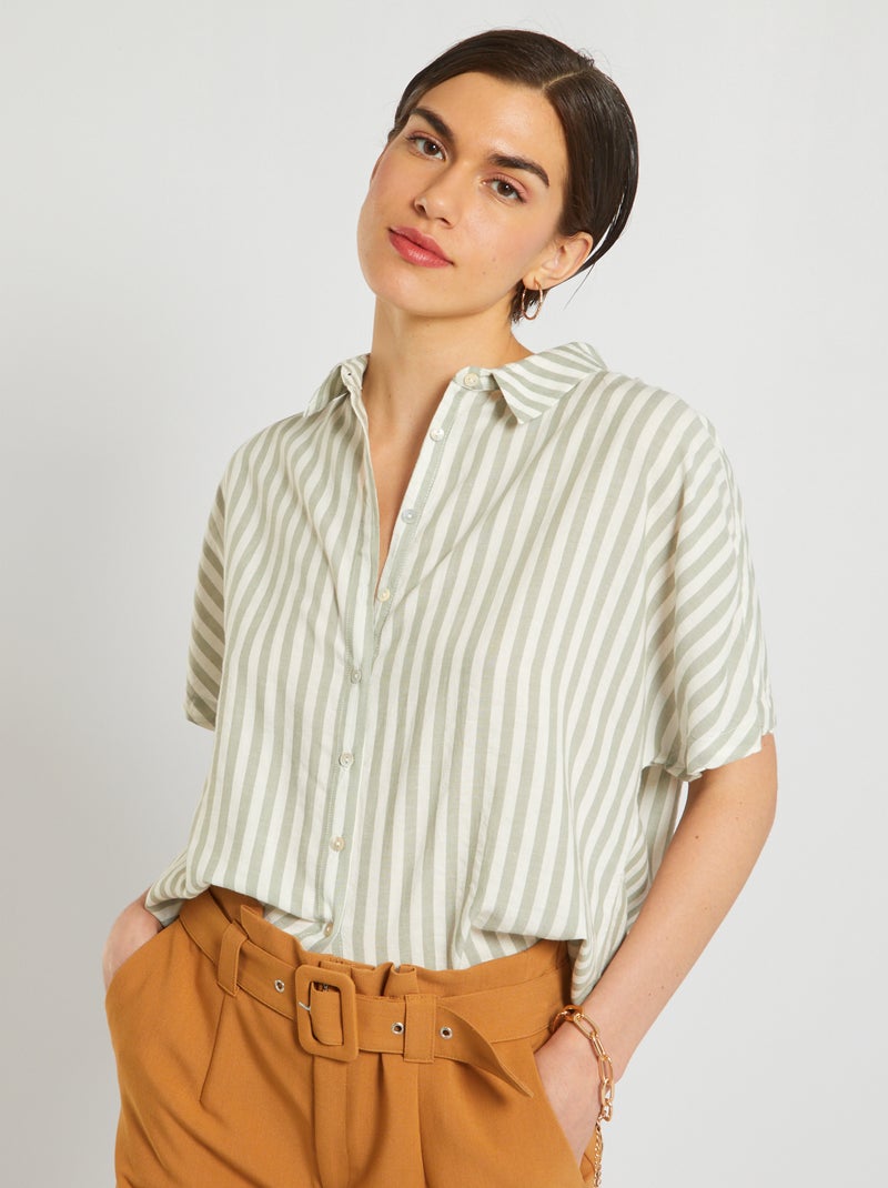 Camisa às riscas soltinha Verde Acinzentado - Kiabi