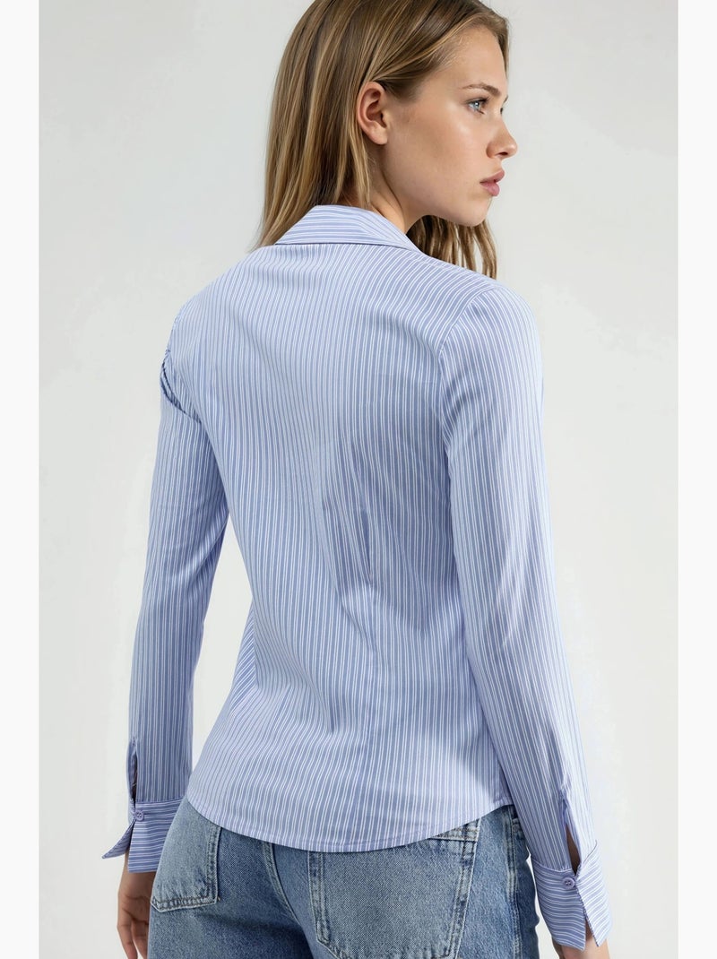 Camisa básica às riscas ajustada hiccup Azul-céu - Kiabi