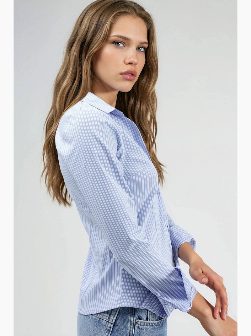 Camisa básica às riscas ajustada hiccup Azul-céu - Kiabi