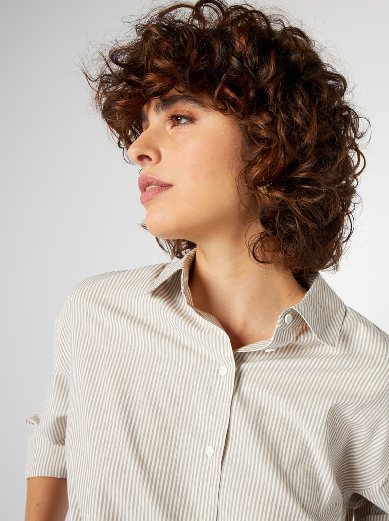 Camisa básica em popelina BEGE - Kiabi