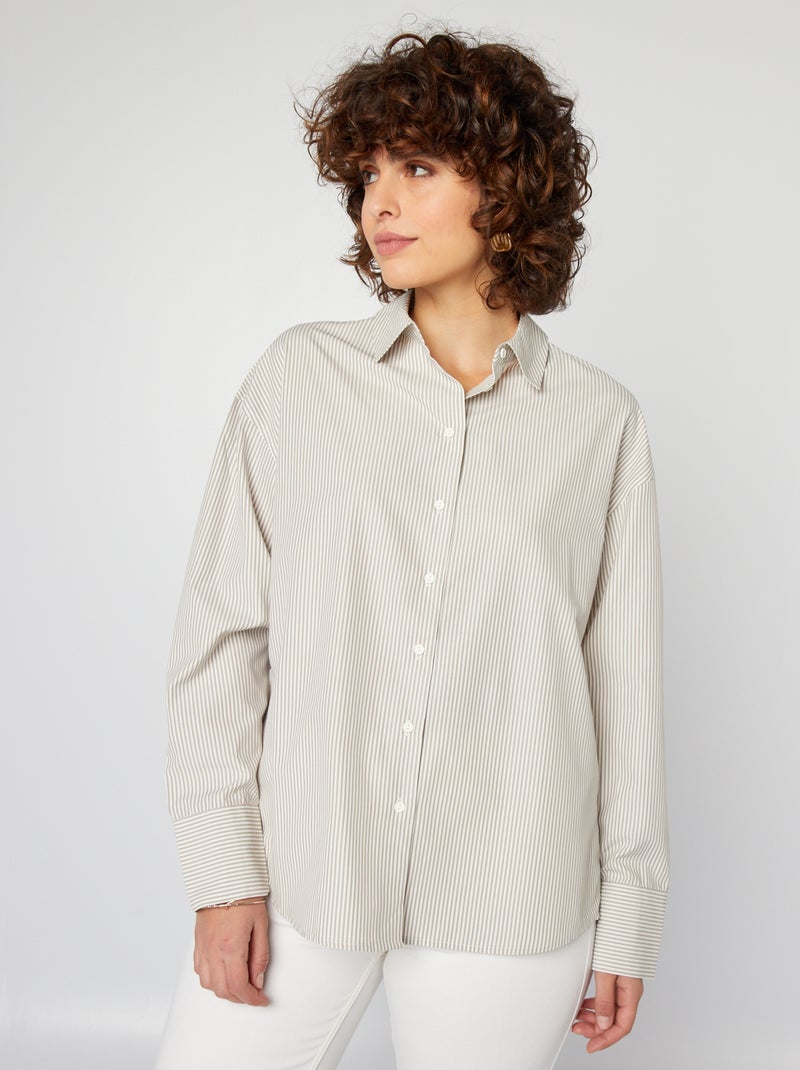 Camisa básica em popelina BEGE - Kiabi