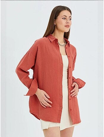 Camisa básica oversized em musselina mixray