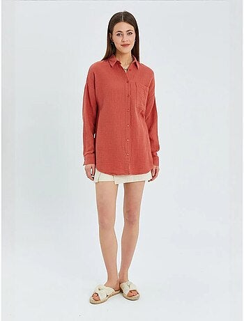 Camisa básica oversized em musselina mixray