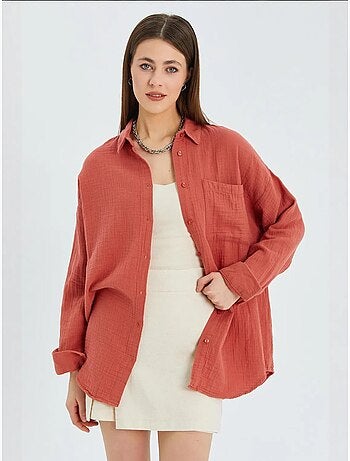 Camisa básica oversized em musselina mixray