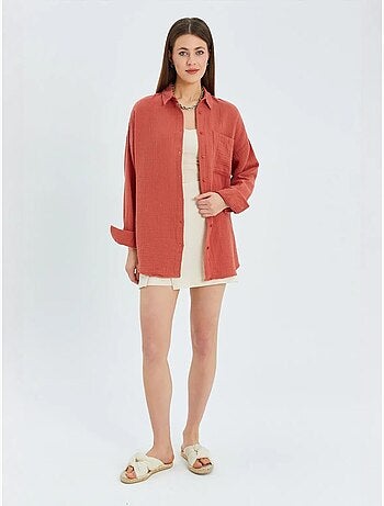 Camisa básica oversized em musselina mixray