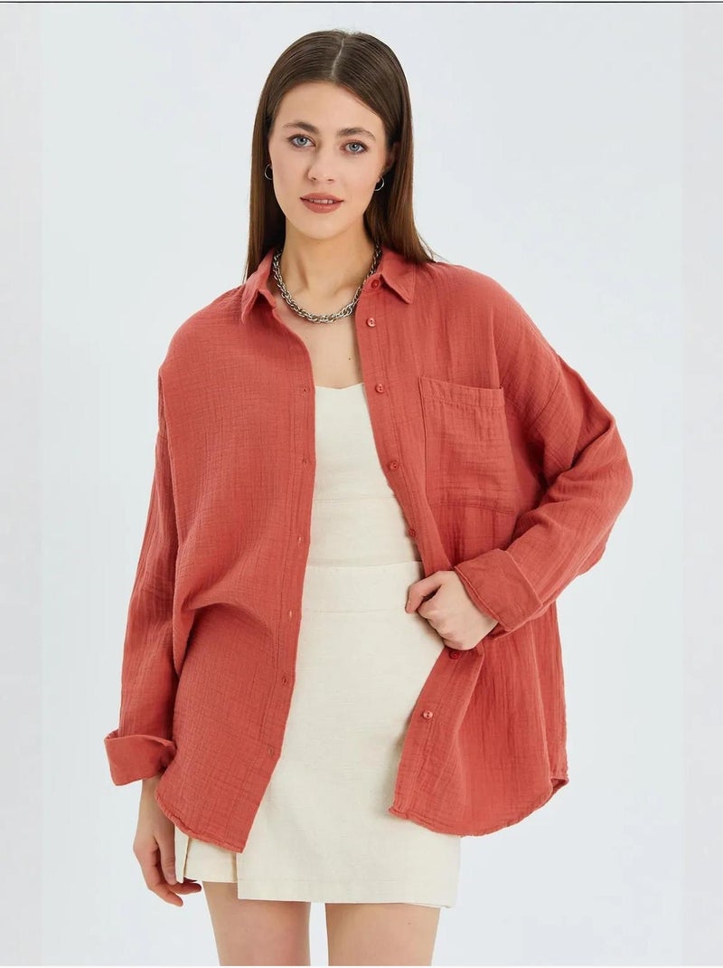 Camisa básica oversized em musselina mixray Vermelho escuro - Kiabi