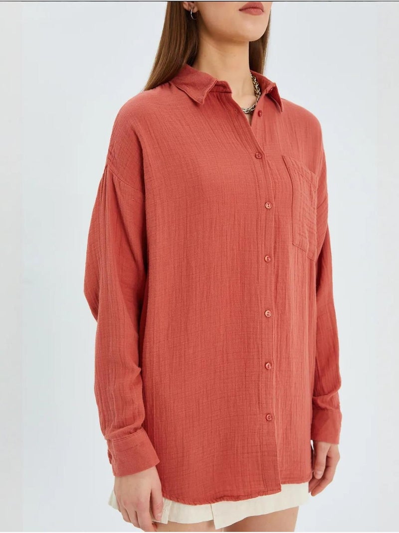 Camisa básica oversized em musselina mixray Vermelho escuro - Kiabi