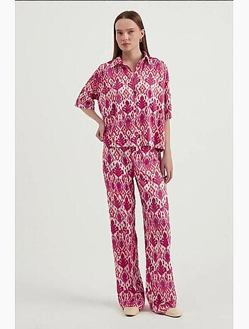 Camisa boho em cetim com manga curta relaxada hiccup