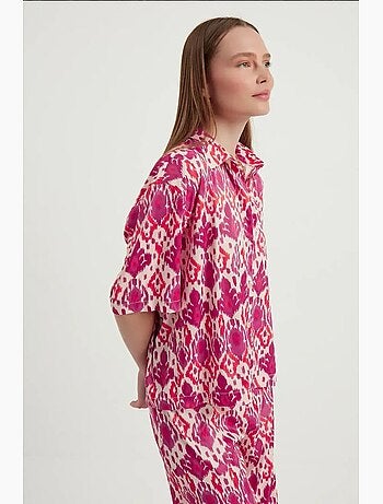 Camisa boho em cetim com manga curta relaxada hiccup
