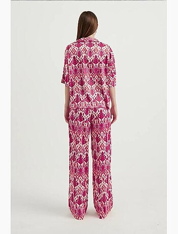 Camisa boho em cetim com manga curta relaxada hiccup